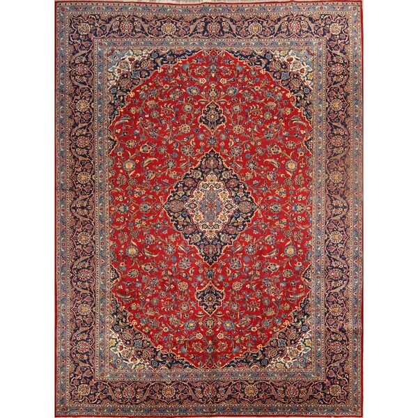 Hand Knotted Wool Traditional Medallion Kashan Persian Area Rug - 13'1" x 9'9"