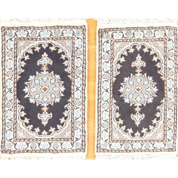 Floral Hand Made Pair Of Nain Isfahan Classical Persian Rug - 2'0" x 1'4"