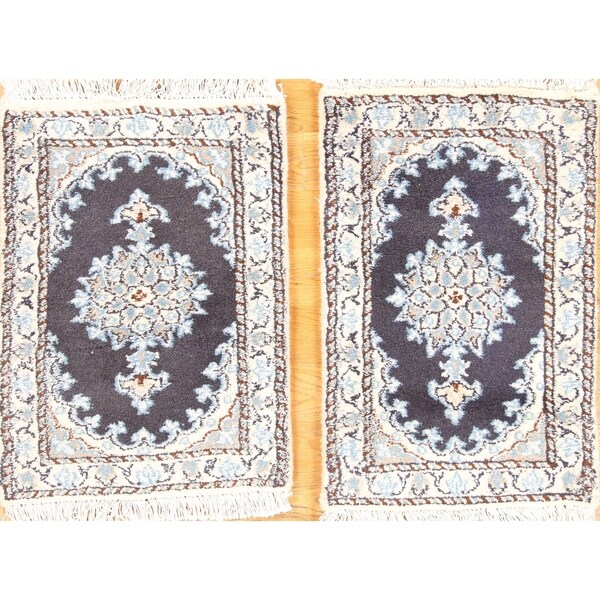 Handmade Traditional Pair Of Nain Isfahan Floral Persian Rug - 2'0" x 1"3"