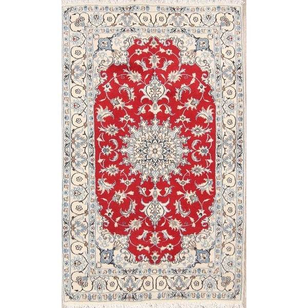 Classical Nain Hand Knotted Isfahan Persian Traditional Area Rug Wool - 6'7" x 3'11"
