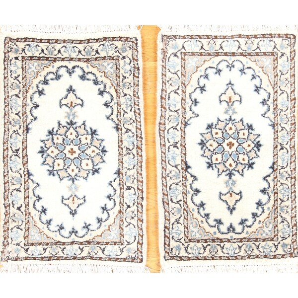 Traditional Pair Of Nain Isfahan Persian Hand Knotted Rug - 2'0" x 1'3"