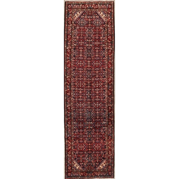 Medallion Hand Made Hamedan Persian Oriental Wool Rug - 13'0" x 3'8" runner