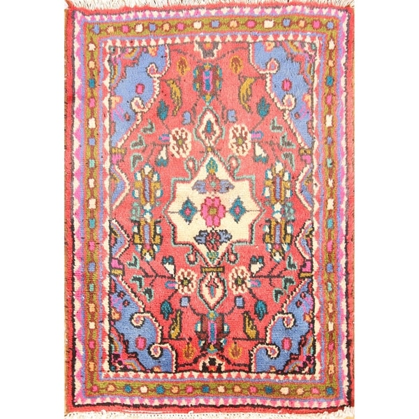 Hamedan Hand Knotted Vintage Persian Traditional Area Rug Wool - 2'7" x 1'10"