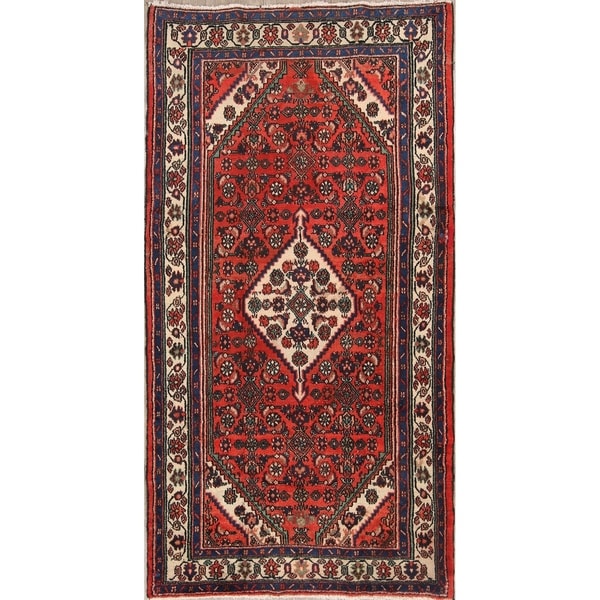 Hamedan Handmade Vintage Persian Traditional Wool Rug - 7'9" x 4'0" runner