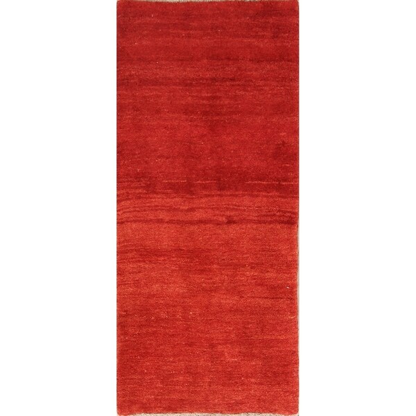 Hand Knotted Traditional Solid Red Gabbeh Shiraz Wool Persian Rug - 6'3" x 2'9" runner