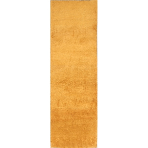 Thick Pile Solid Gabbeh Shiraz Handmade Persian Wool Rug - 8'2" x 2'7" runner
