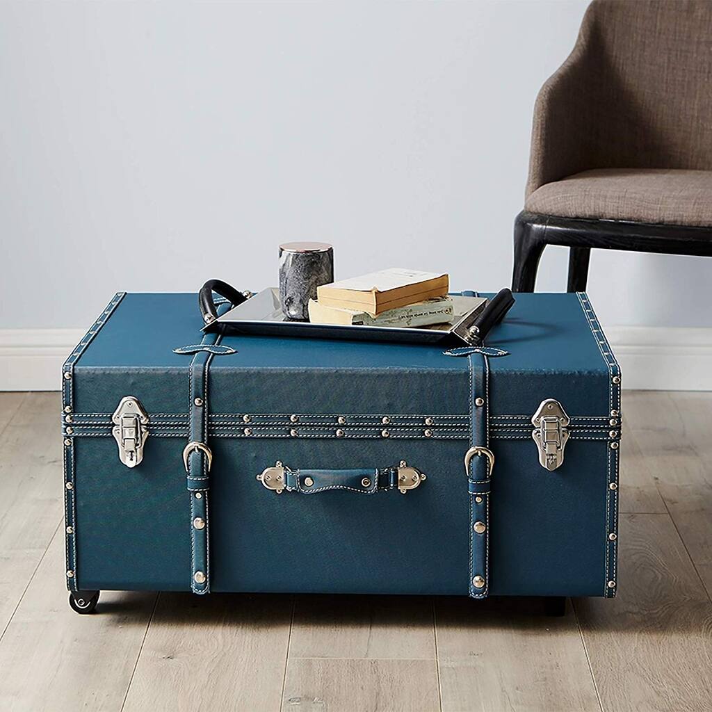 The Designer Wheeled Trunk - Ocean Depths Teal - Large - ocean depths teal