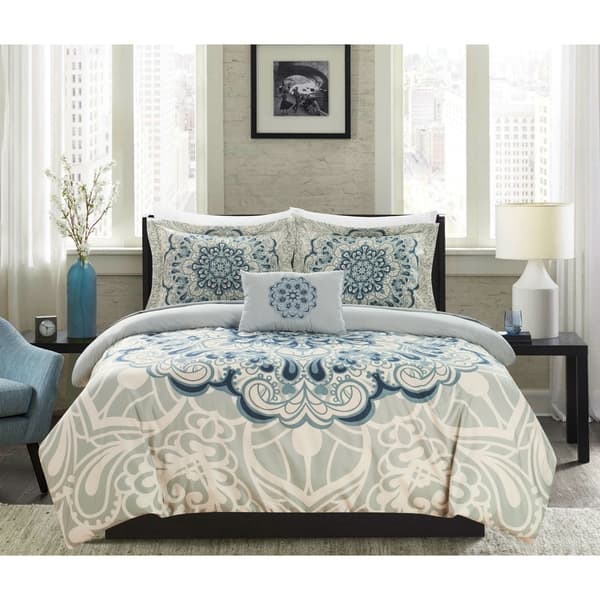 slide 2 of 5, Chic Home Fanny 8 Piece Reversible Duvet Cover Set Bed in a Bag