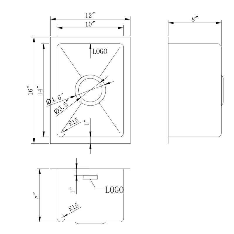 12in. W CSA Approved Chrome Kitchen Sink With Stainless Steel Finish