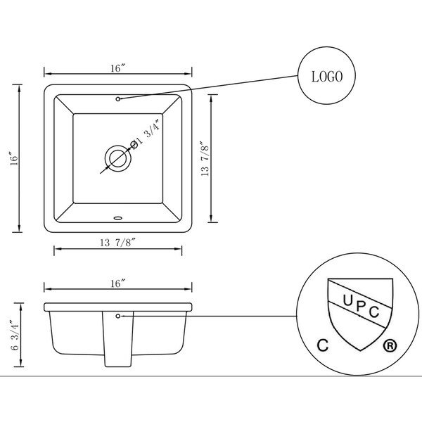 16-in. W 16-in. D CUPC Certified Square Undermount Sink In White