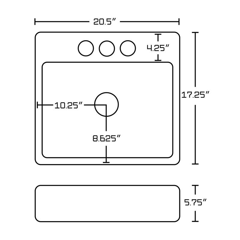 20.5-in. W Above Counter White Vessel For 3H8-in. Center Drilling