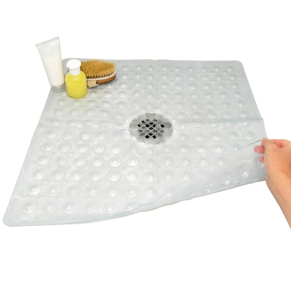 Evelots Square Shower Mat-Large-Drain Hole-Non Slip-Super Thick-164 Suction Cups