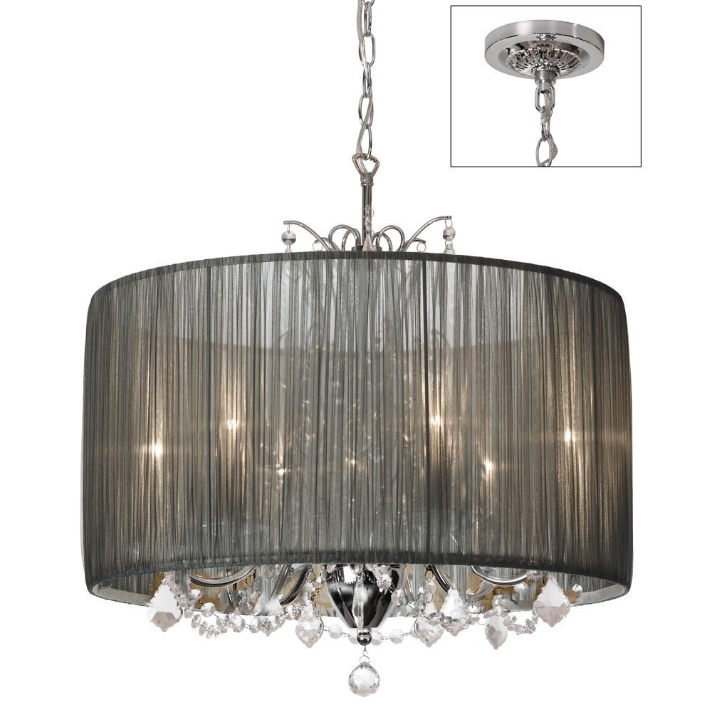 Tiara Silver Organza and Polished Chrome 5-light Crystal Chandelier - Polished chrome (60 to 100 Watts) - Chandeliers For Bedrooms by Overstock.com