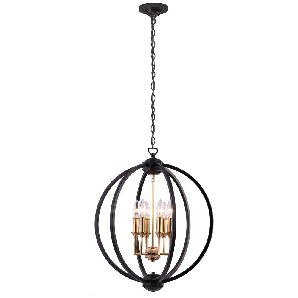6LT Chandelier, Black w/Vintage Bronze Cluster - Matte Black (60 to 100 Watts) - Chandeliers For Bedrooms by Overstock.com