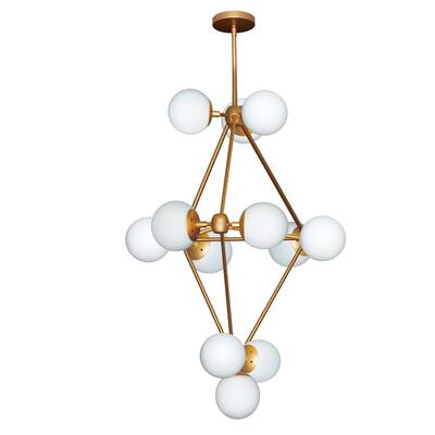 12Lt Chandelier, Gold Finish w/White Glass Balls