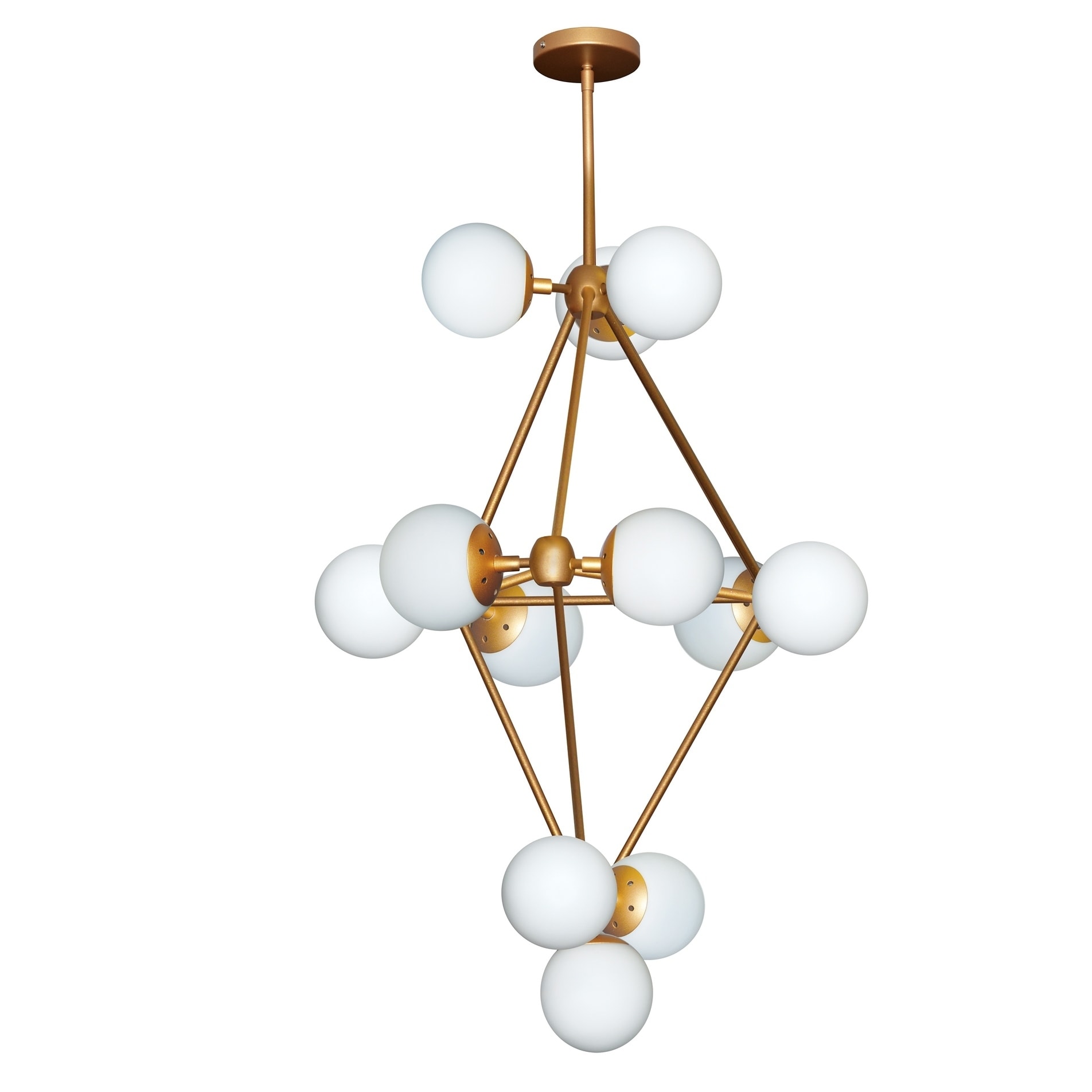 12Lt Chandelier, Gold Finish w/White Glass Balls (Less than 60 Watts) - Chandeliers For Bedrooms by Overstock.com