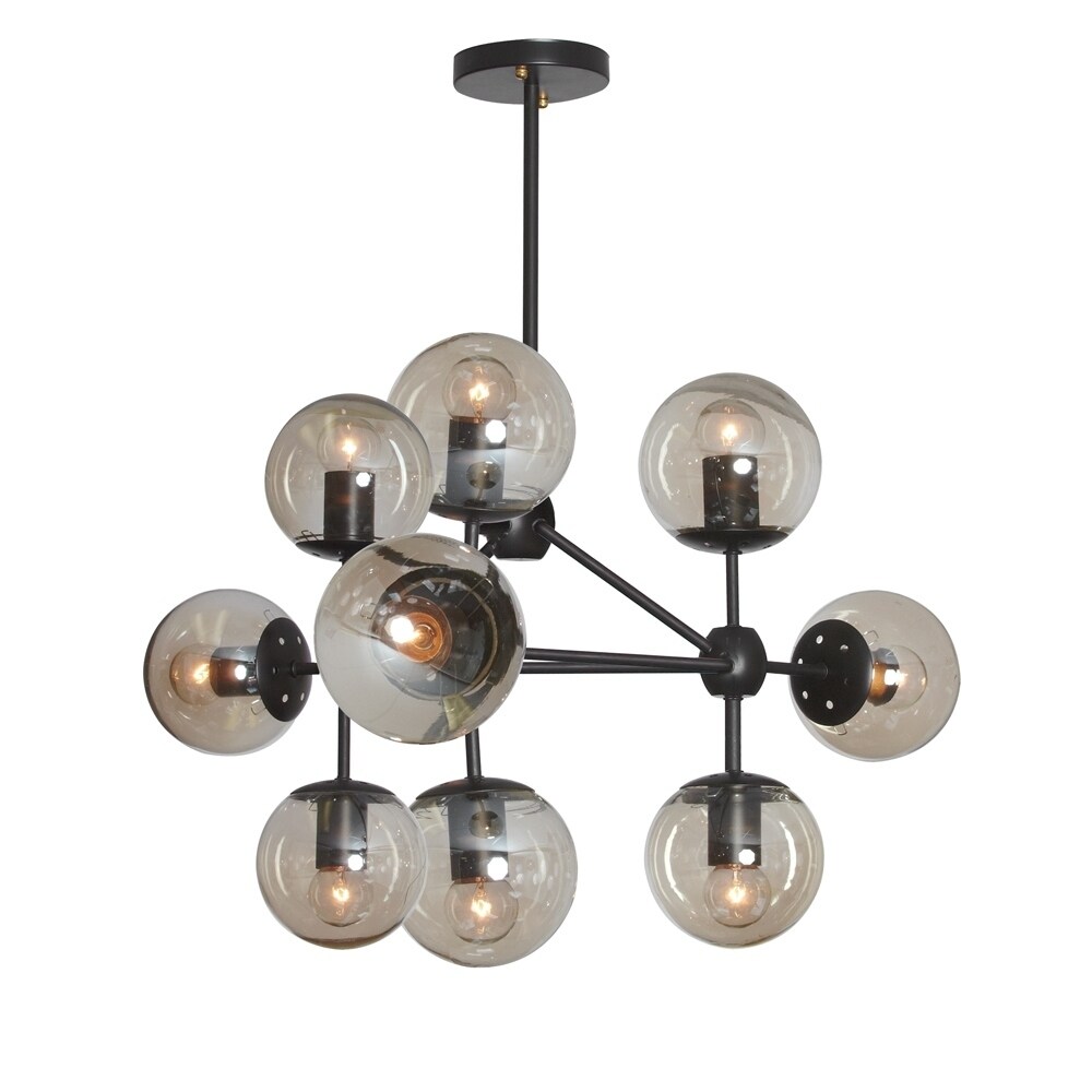 9LT Chandelier Triangular w/ Cognac Glass, BK (Less than 60 Watts) - Chandeliers For Bedrooms by Overstock.com