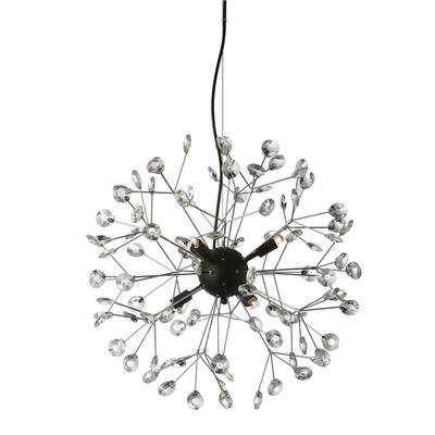 6LT Chandelier, Black & Polished Chrome Finish - Clear