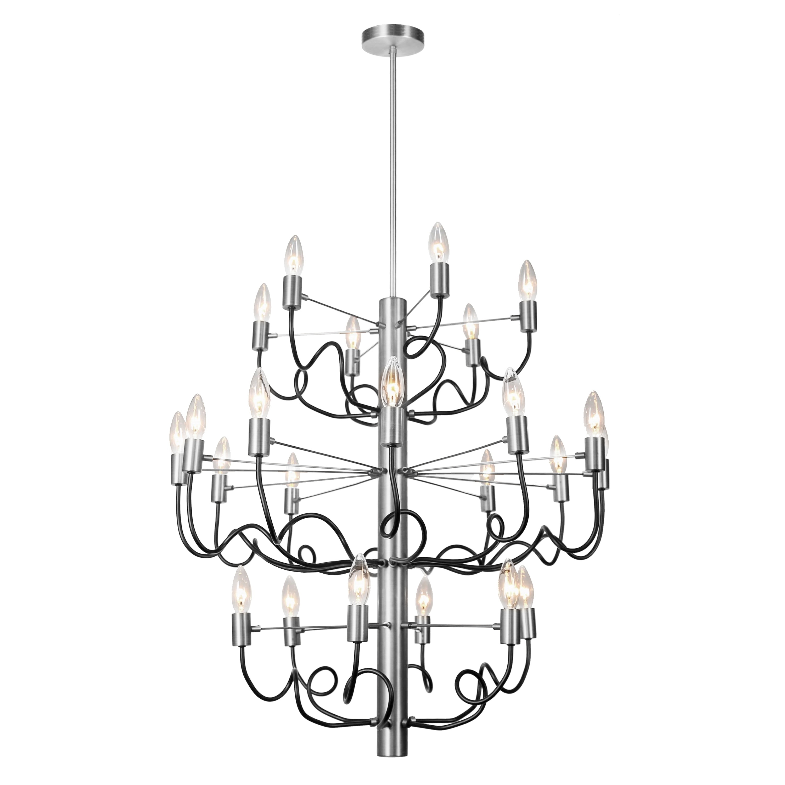 24LT Chandelier, Satin Chrome & Matte Black Finish - satin chrome/matte black (Less than 60 Watts) - Chandeliers For Bedrooms by Overstock.com