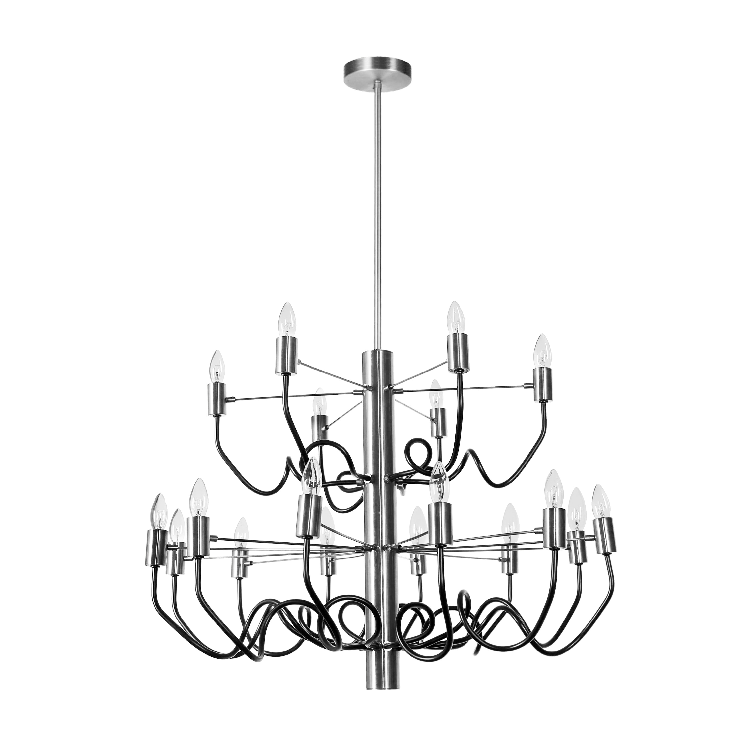 18LT Chandelier, Satin Chrome & Matte Black Finish - satin chrome/matte black (Less than 60 Watts) - Chandeliers For Bedrooms by Overstock.com