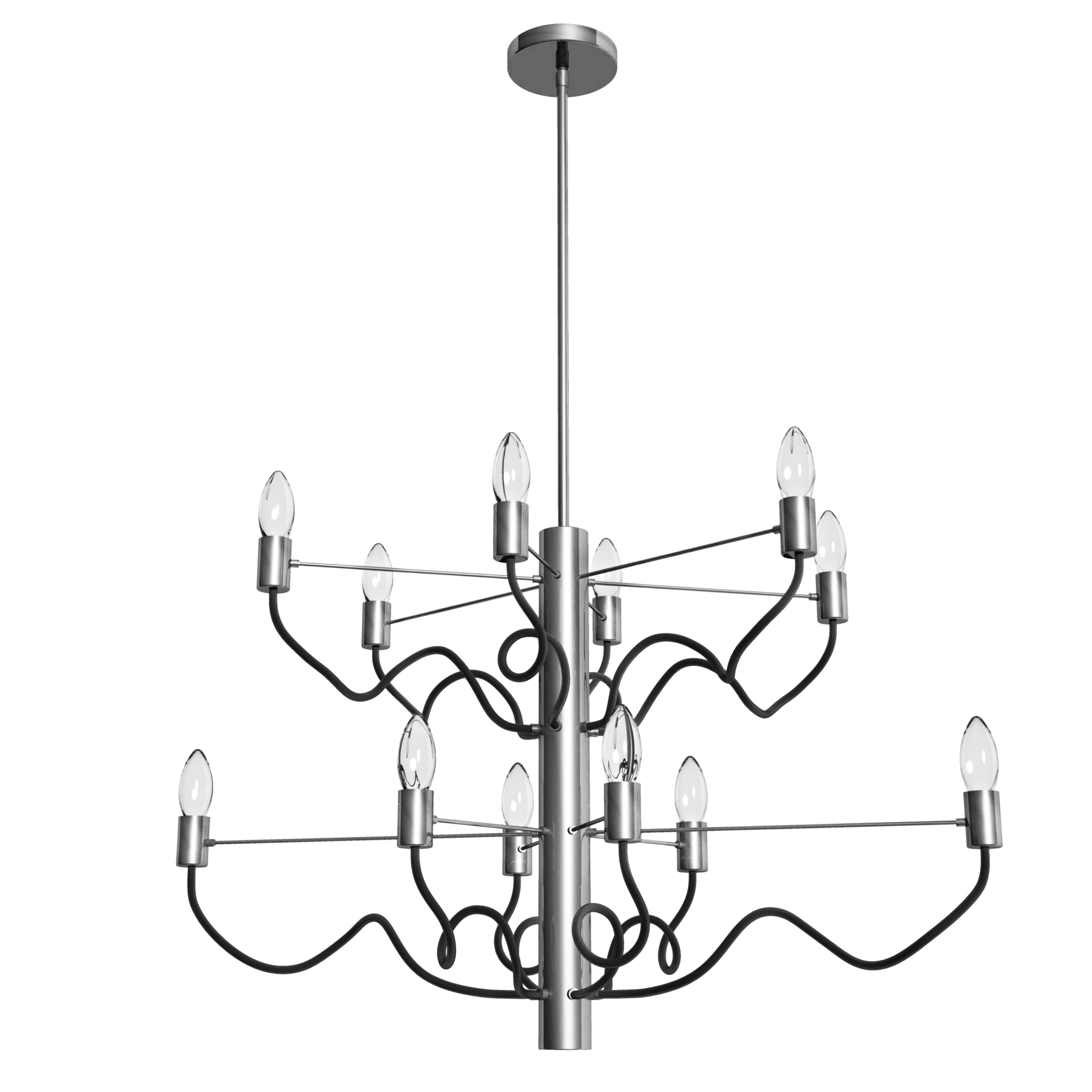12LT Oval Chandelier, Satin Chrome & Matte Black - satin chrome/matte black (Less than 60 Watts) - Chandeliers For Bedrooms by Overstock.com
