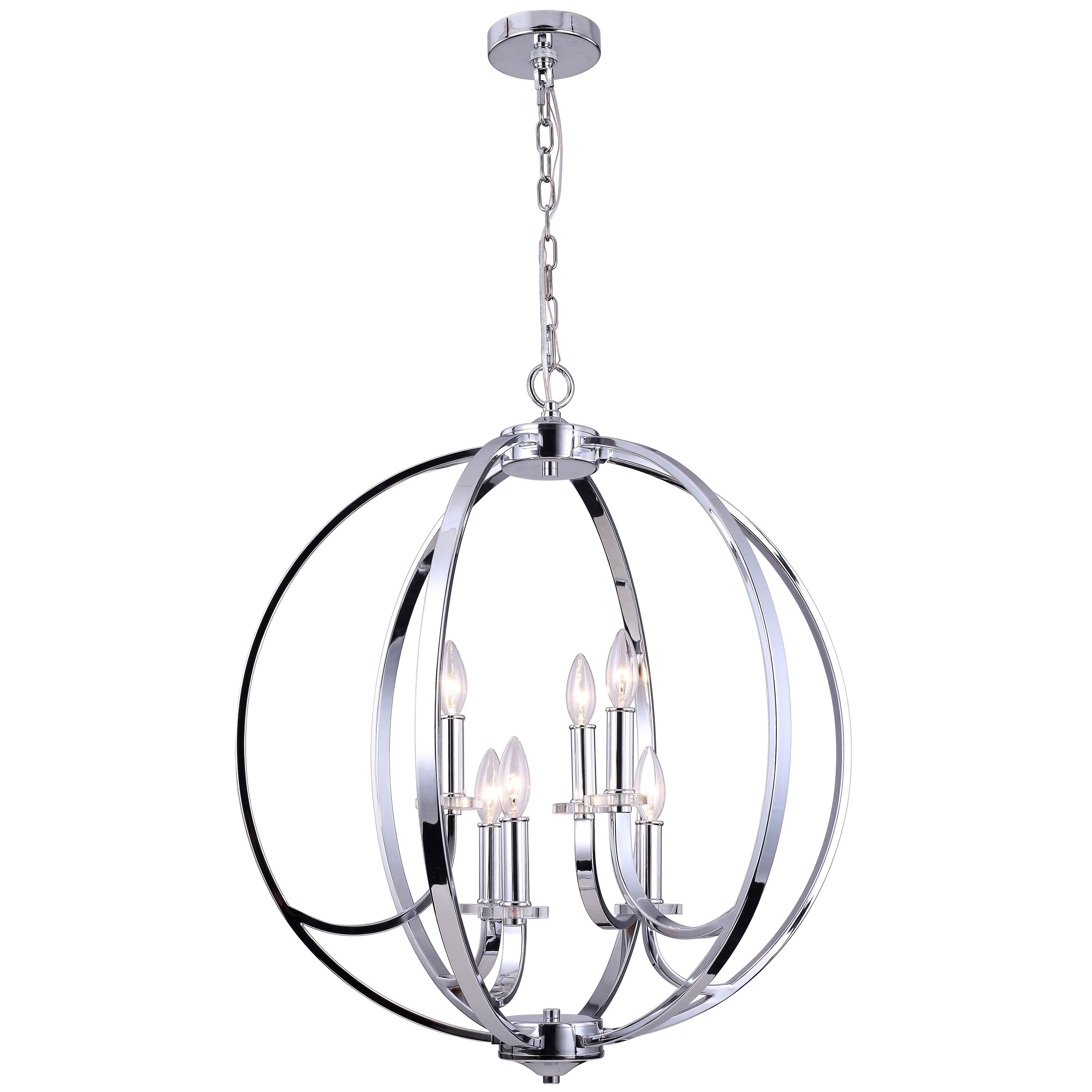 6LT Chandelier, Polished Chrome Finish - Polished chrome (60 to 100 Watts)