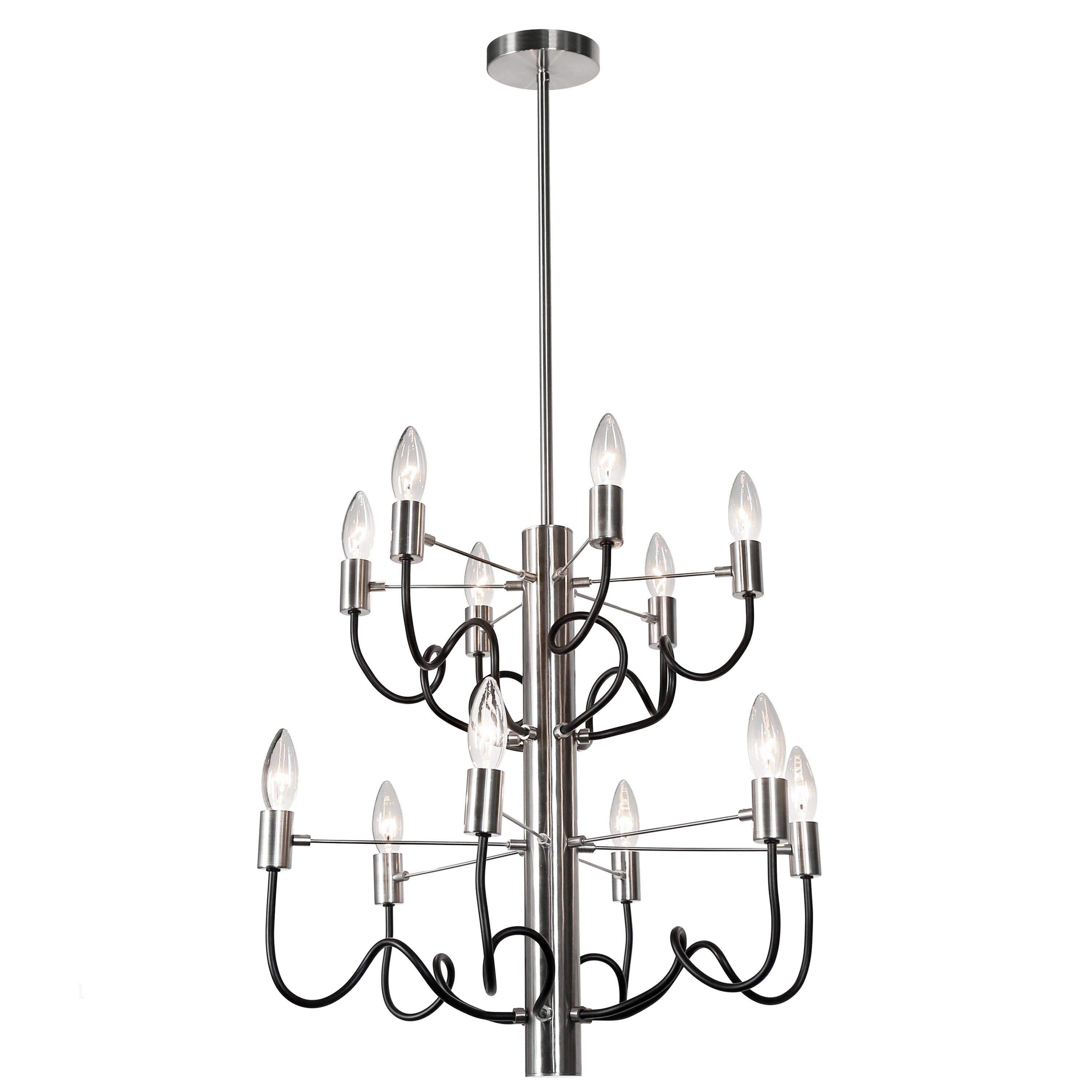 12LT Chandelier, Satin Chrome & Matte Black Finish - satin chrome/matte black (Less than 60 Watts) - Chandeliers For Bedrooms by Overstock.com