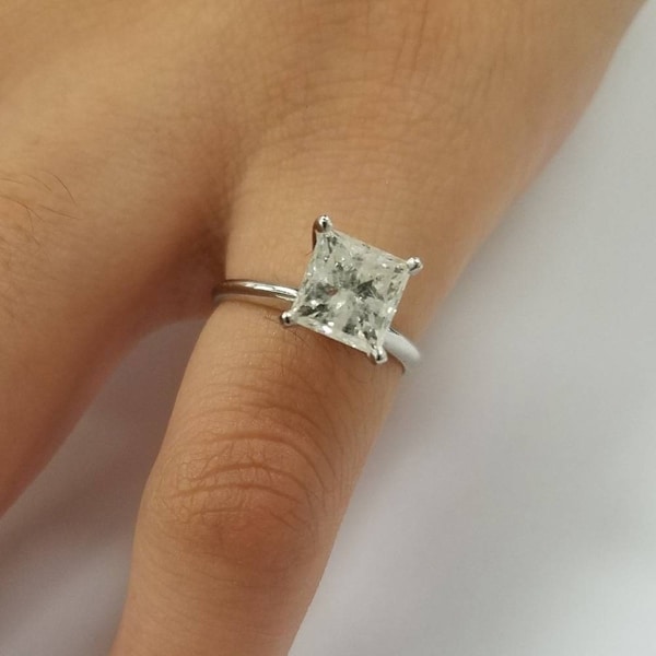 Certified 2Ct Princess Diamond Wedding Engagement Ring Set 14k White Gold 