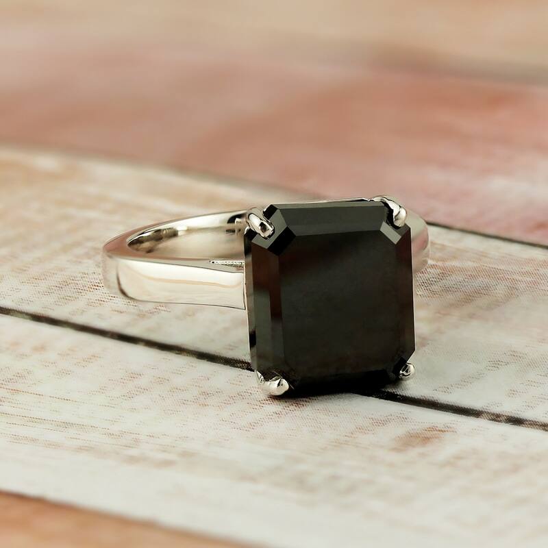 Auriya 6 4/5ctw Emerald-cut Solitaire Black Diamond Ring 14k Gold