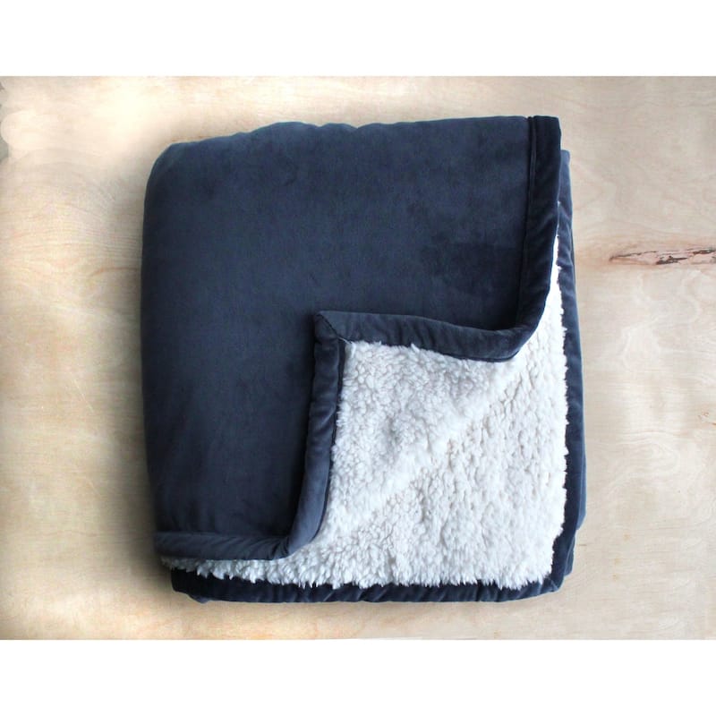 Faux Sheepskin Sherpa Throw - Slate Blue