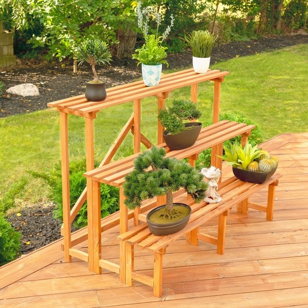 Metal /Wooden Outdoor Indoor Pot Plant Stand Tierd /Step Flower Rack Garden Yard 