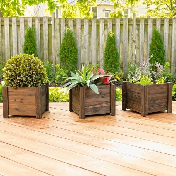 Shop Set of 3 Medium Square Wooden Planters - Free Shipping Today