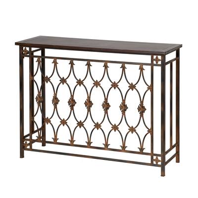 StyleCraft Brown Filagree Metal and Wood Side Table