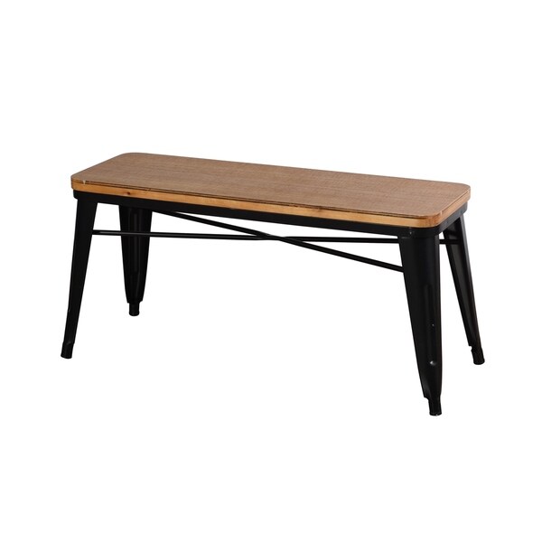 StyleCraft Antique Black Metal and Wood Bench - Overstock - 25609037