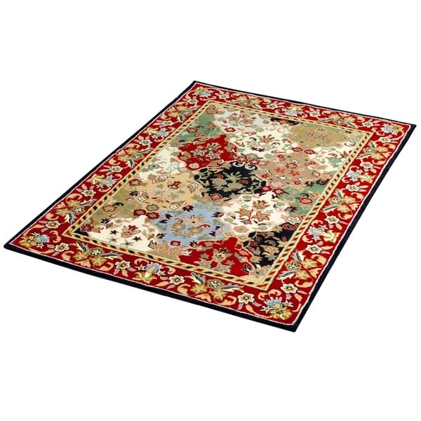 Traditional Oriental Multi and Burgundy Wool Area Rug 5 X 7