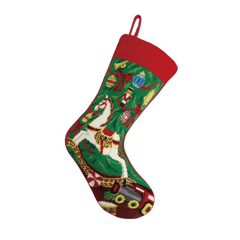 Xmas Rocking House Needlepoint Stocking By Mistletoe and Co.
