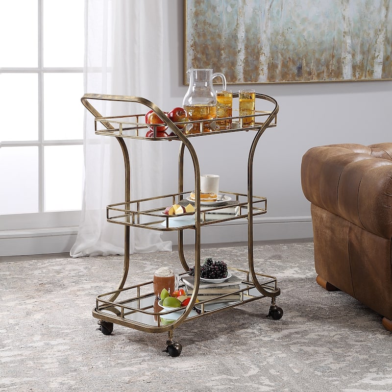 Uttermost Stassi Antiqued Gold Serving Cart