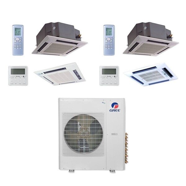 Gree MULTI36CCAS206 - 36,000 BTU Multi21+ Dual-Zone Ceiling Cassette Mini Split A/C Heat Pump 208-230V (12-24) - A/C & Heater