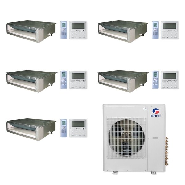 Gree MULTI36CDUCT501-36,000 BTU Multi21+ Penta-Zone Concealed Duct Mini Split A/C Heat Pump 208-230V(9-9-9-9-12) - A/C & Heater