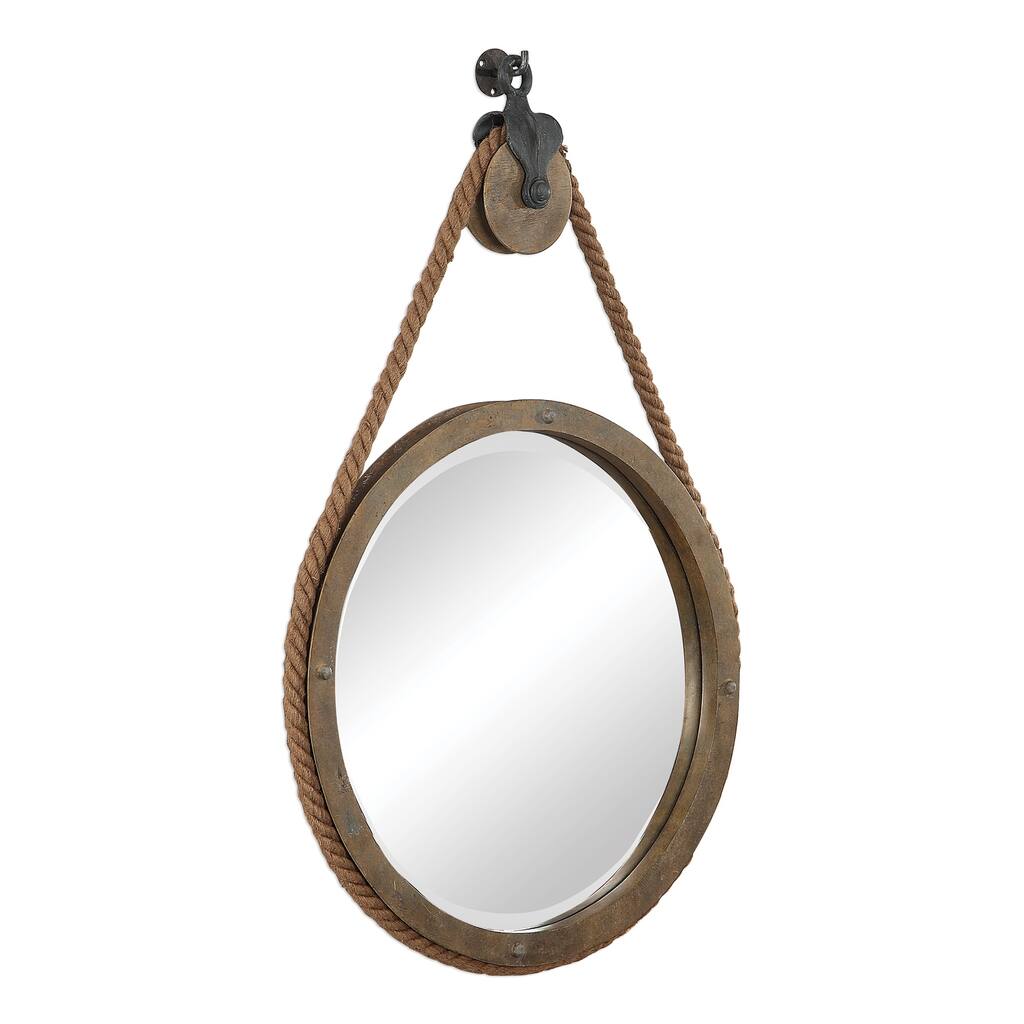 Uttermost Melton Round Pulley Mirror - Natural - 25x36.5x3.5