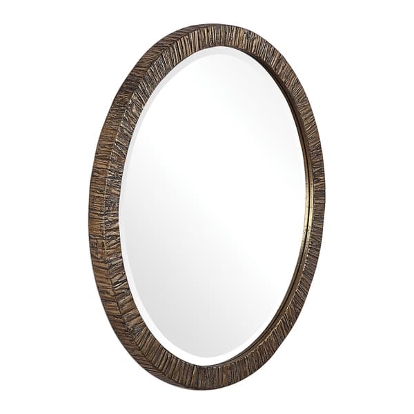 slide 2 of 5, Uttermost Wayde Gold Bark Round Mirror - 30x30x1.5
