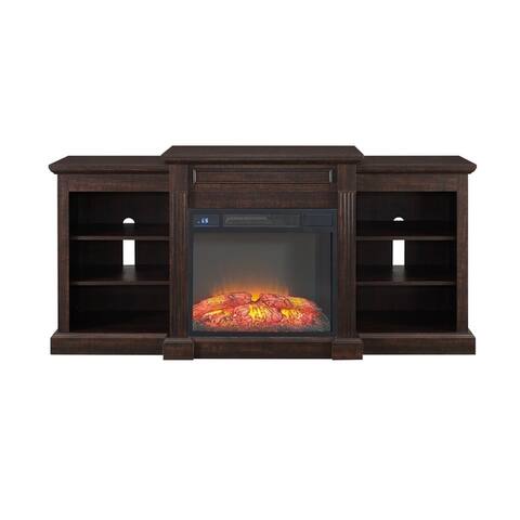 Home Source Quance Espresso Electric Fireplace TV Stand with Open Shelves - 66.0 In. X 17.3 In. X 32.0 In.