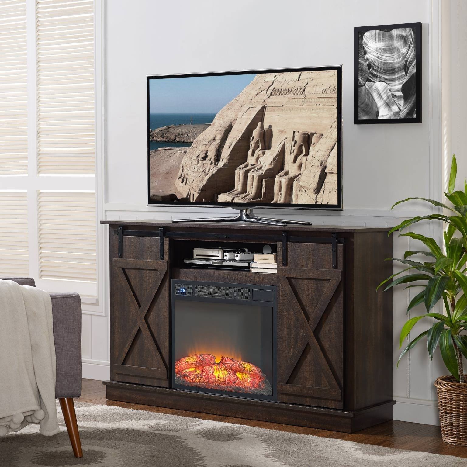 Shop Home Source Quance Espresso Electric Fireplace Tv Stand With