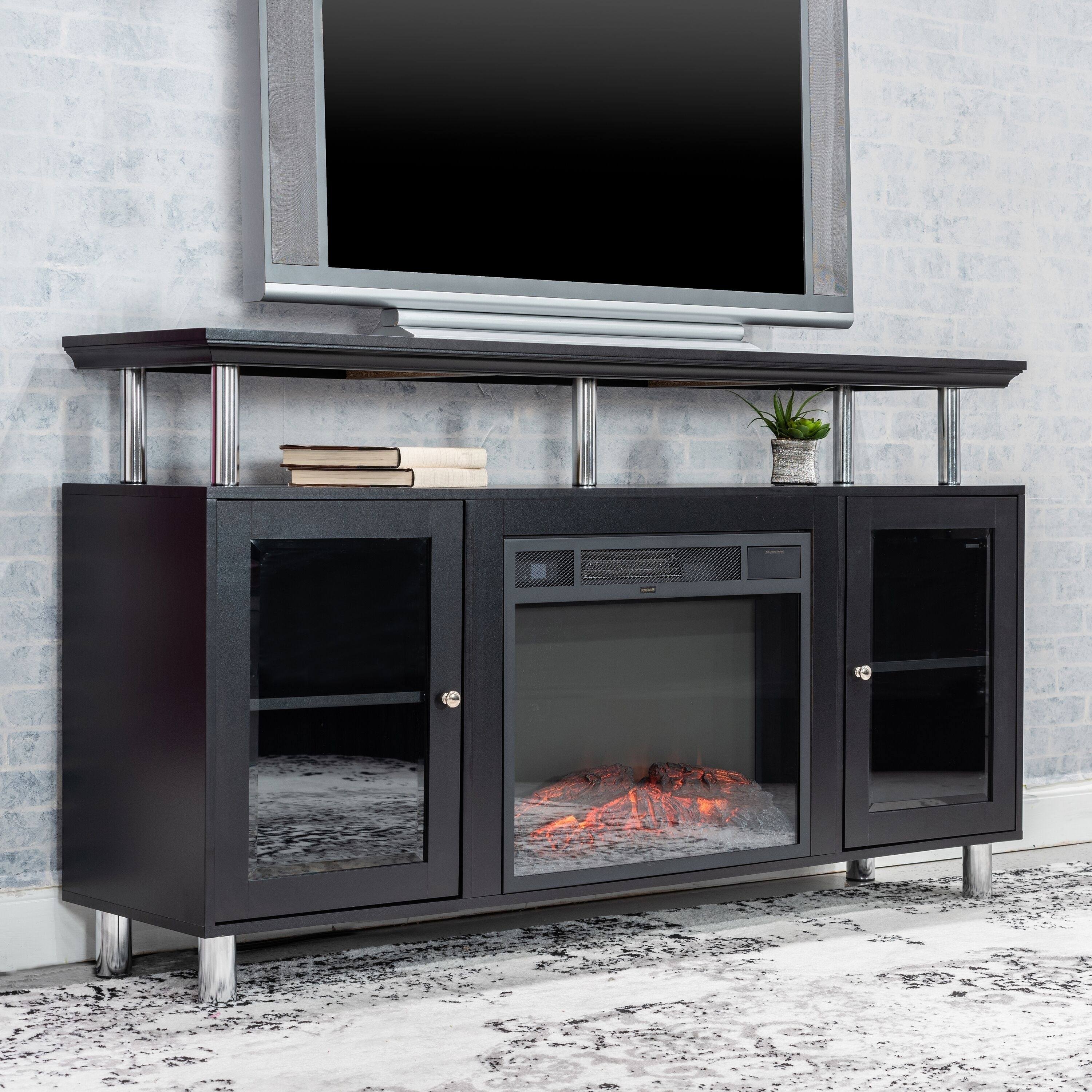 Shop Home Source Felix Black Tv Stand With Electric Fireplace