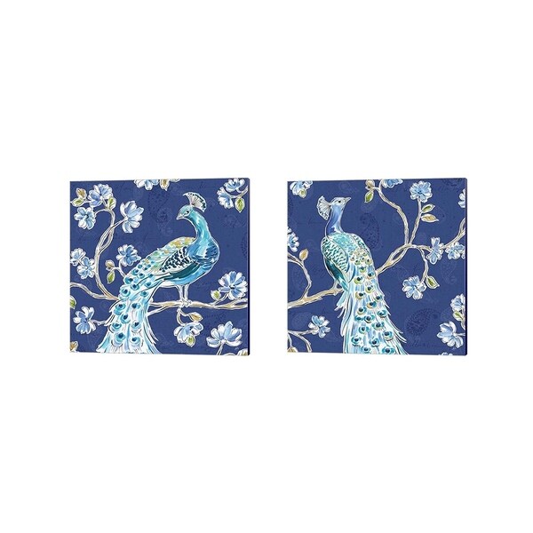 Daphne Brissonnet 'Peacock Allegory Blue' Canvas Art (Set of 2)