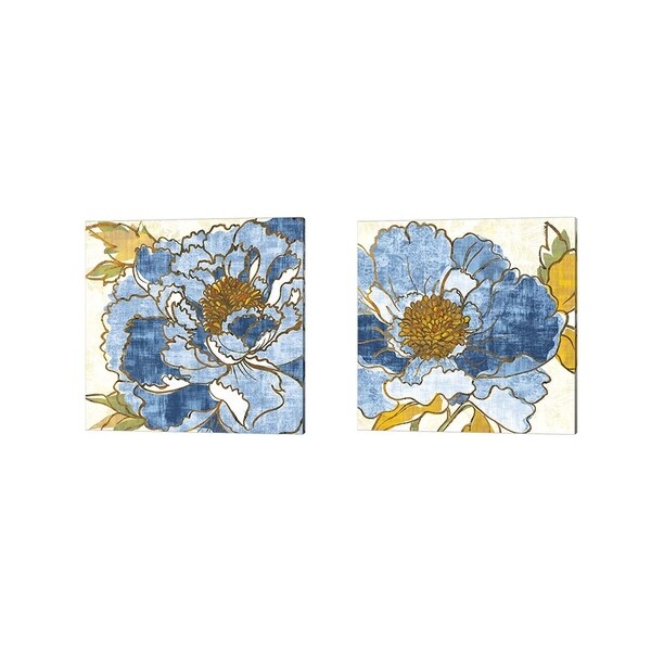 Sue Schlabach 'Camilles Peony Indigo' Canvas Art (Set of 2)