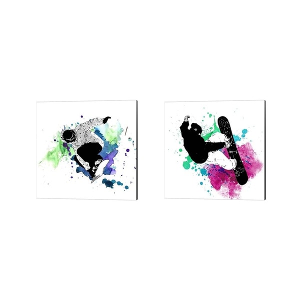 Sports Mania 'Snowboarder Watercolor Splash' Canvas Art (Set of 2)