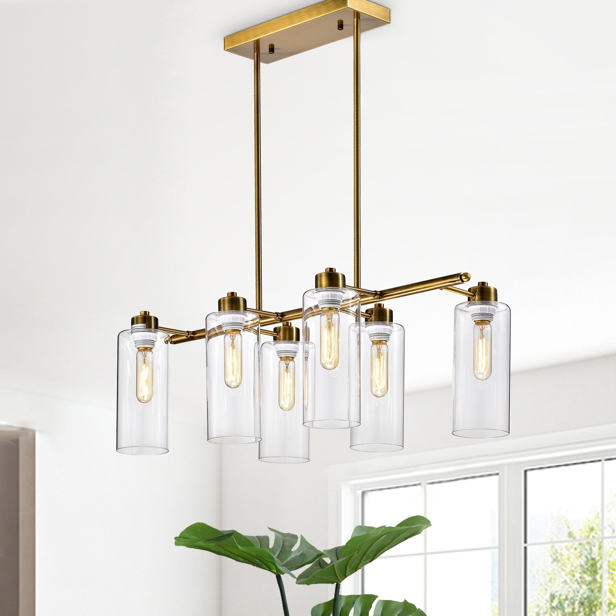 Warehouse of Tiffany Pameron 6-light Satin Gold Chandelier with Glass Pillar Shades