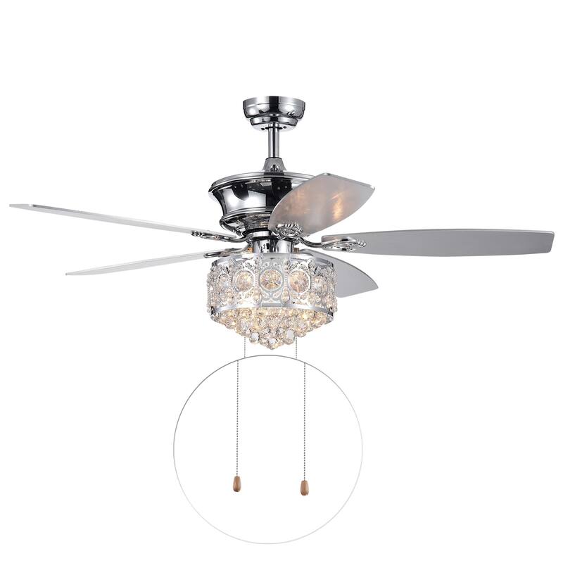 Hasna 52-inch Chrome & Crystal Lighted Ceiling Fan Optional Remote Control (Incl 2 Color Option Blades)