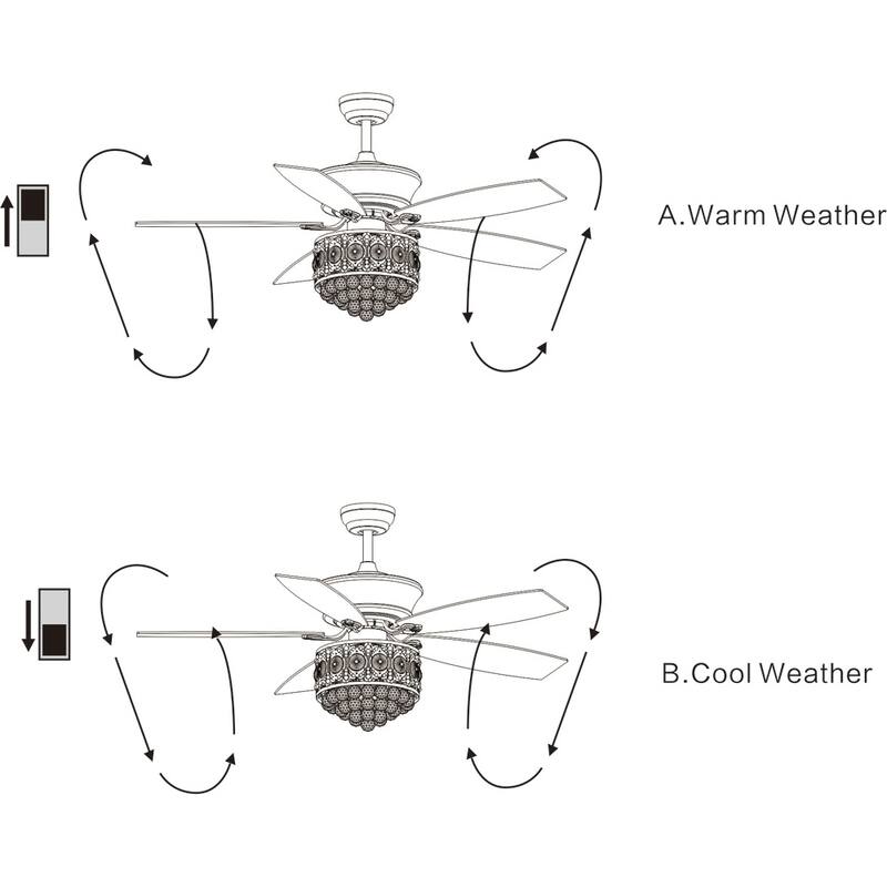 Hasna 52-inch Chrome & Crystal Lighted Ceiling Fan Optional Remote Control (Incl 2 Color Option Blades)